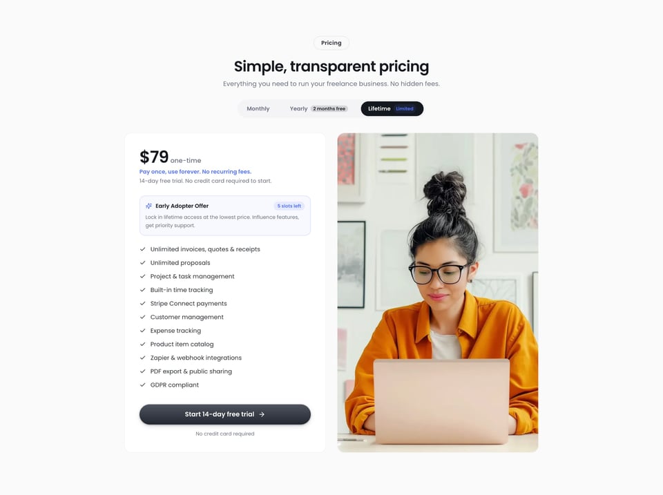 Pricing Table section on Runey section design