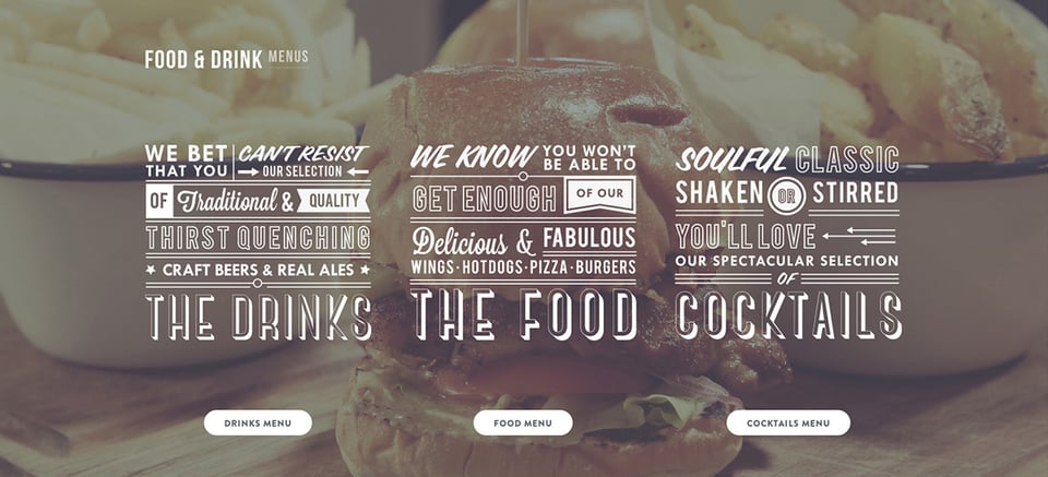 Food & Drinks Menu section on Jacks Bar section design