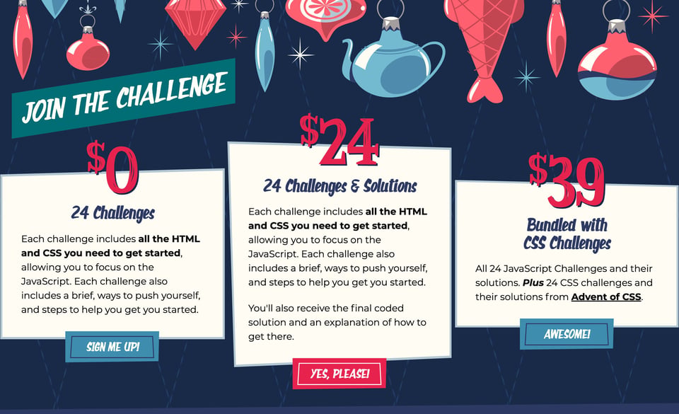 Pricing Table section on Advent of JS section design