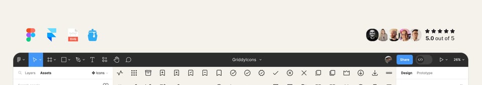 Avatar Stack section on Griddy Icons section design