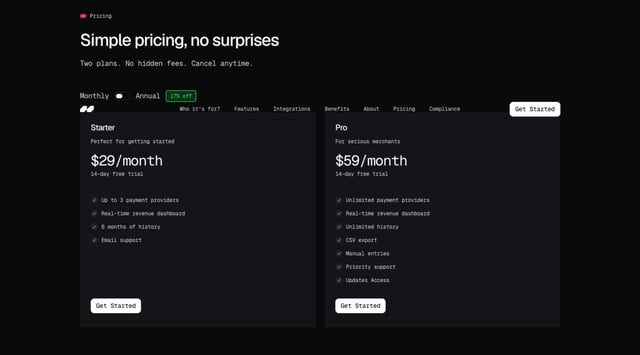 SIMEON SH Pricing Table Preview