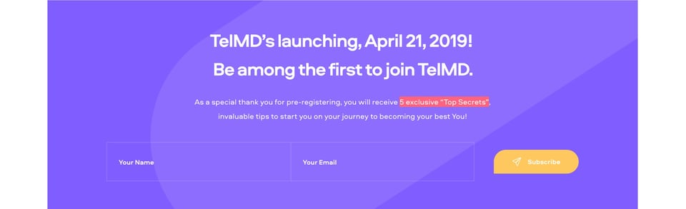 Waitlist or Beta Sign Up section on TelMD section design