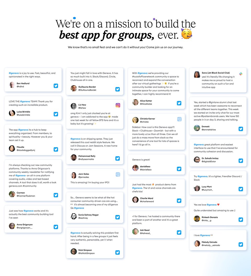 Testimonial Tweets section on Geneva section design