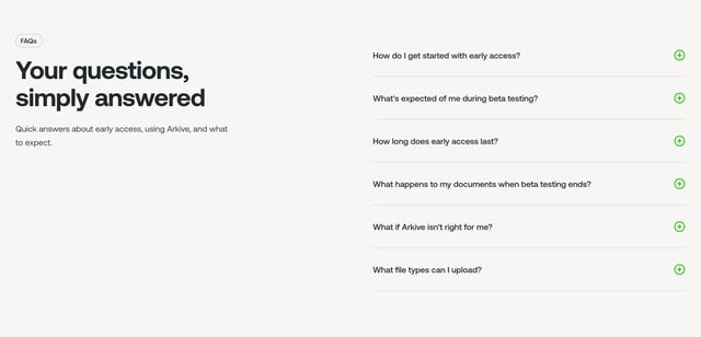Arkive FAQ Accordion Preview