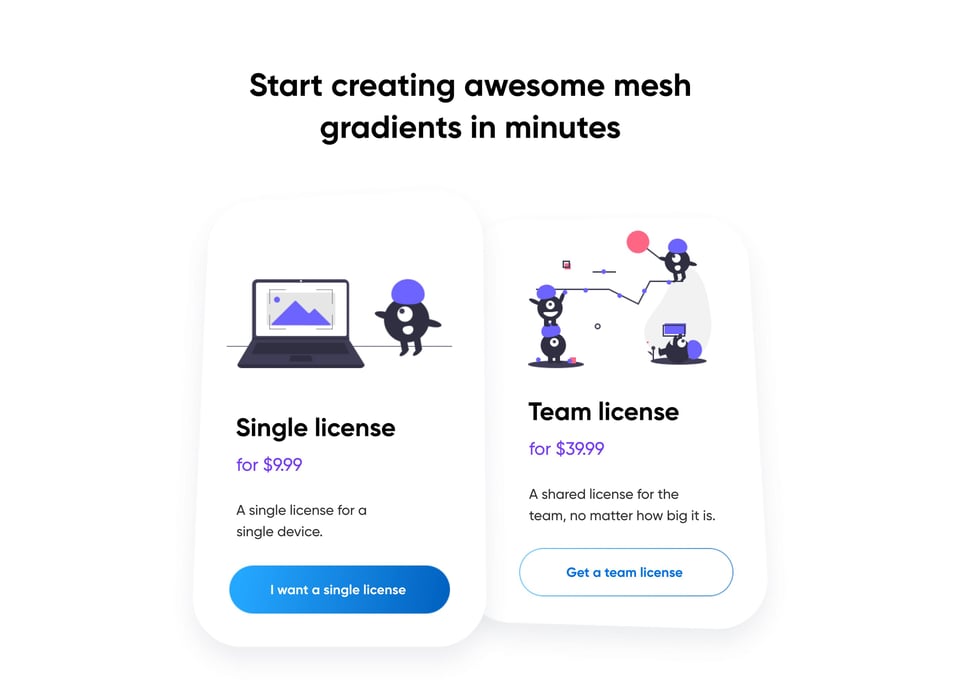Pricing Table section on Mesh Gradients section design