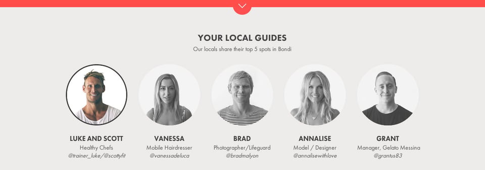 Team section on Bondi Staycations section design
