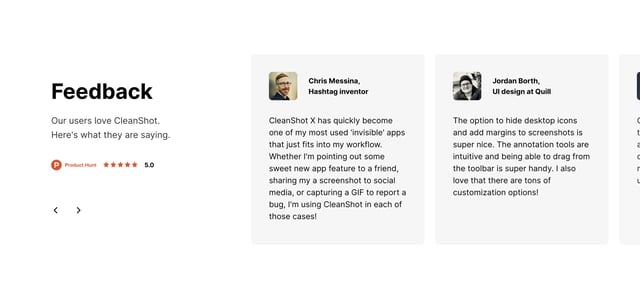 CleanShot X Testimonial Slider Preview