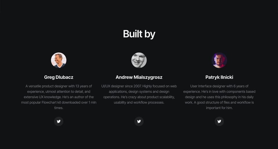 Team section on UXToolset section design