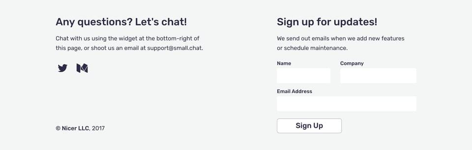 Newsletter section on Smallchat section design
