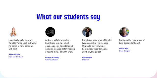 Variable Font Course Testimonials Preview