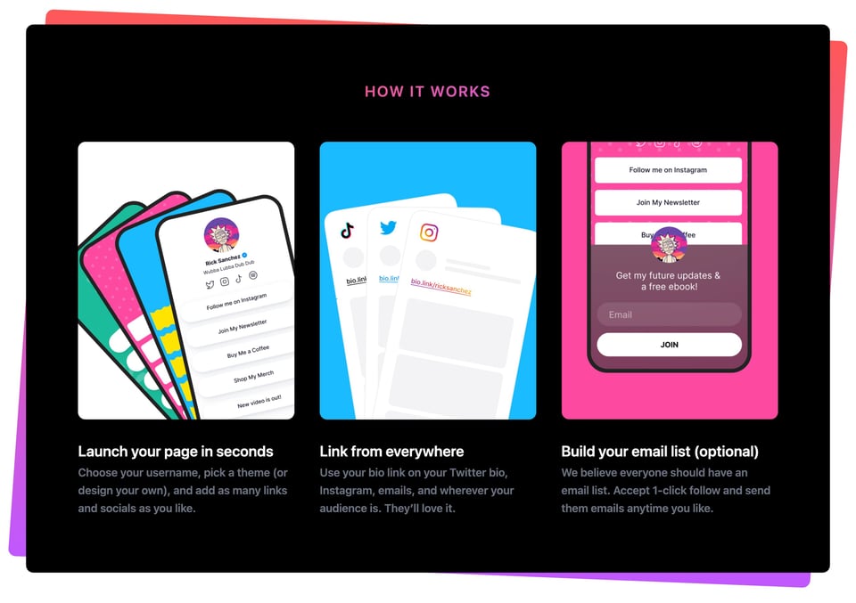 How It Works section on Bio Link section design