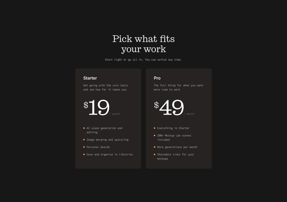 Pricing Table section on Kevin section design
