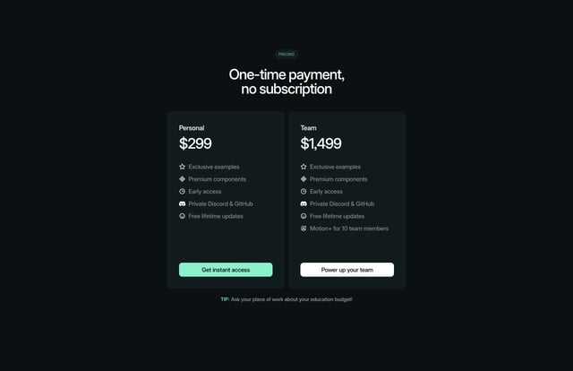 Motion+ Pricing Table Preview
