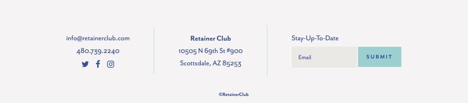 Newsletter section on Retainer Club section design
