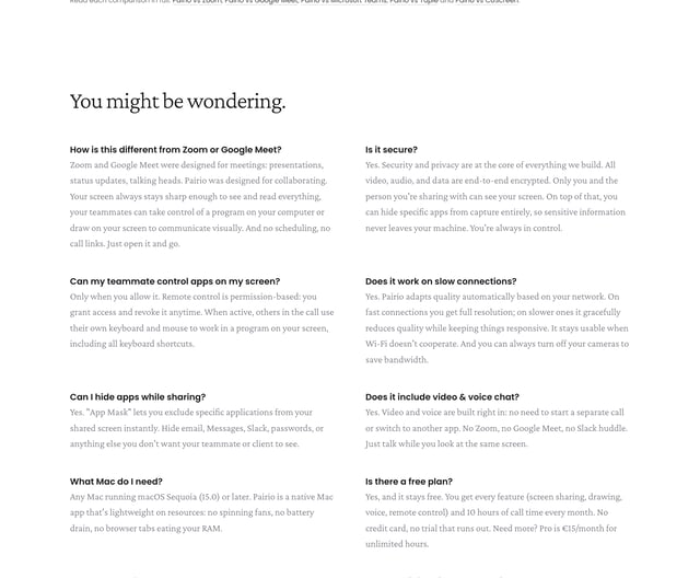 Pairio FAQ Grid Preview