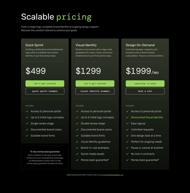 Logomark Pricing Table Preview