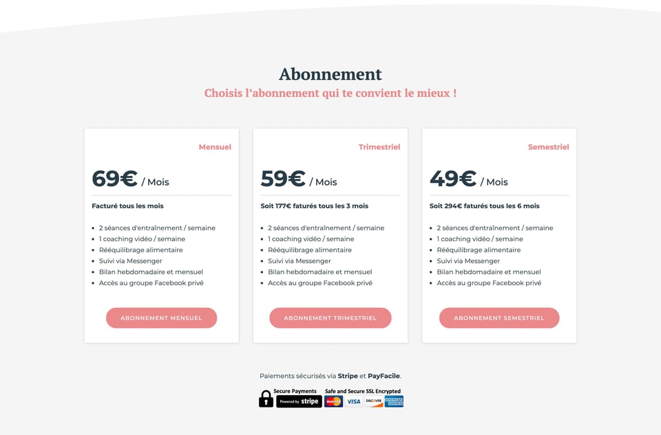 Pricing Table section on Jeanna Dufraisse section design