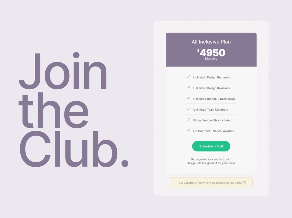 Pricing Table section on DesignHelp section design
