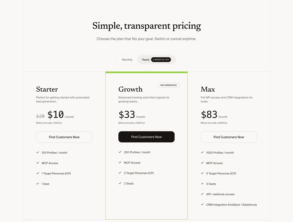 Pricing Table section on Leedlime section design