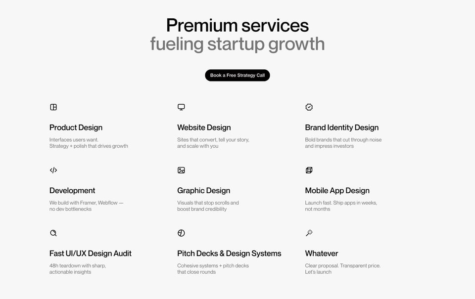Services List section on Glow Team section design