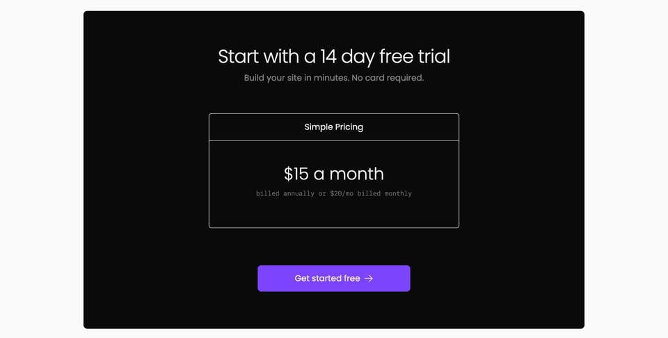 Pricing Table section on Supertape section design