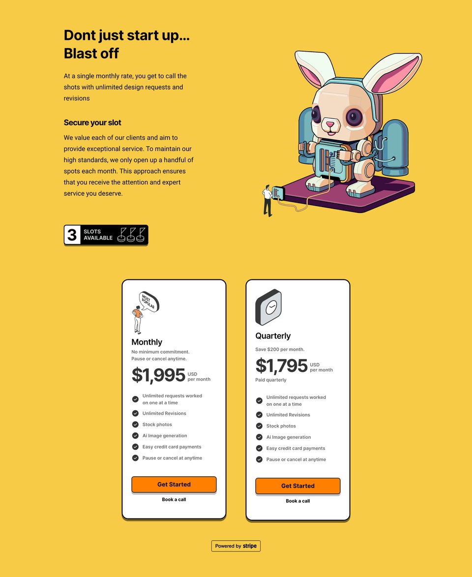 Pricing Table section on Super Hello section design