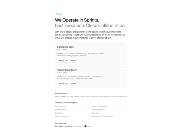 Trueform Pricing Table Preview