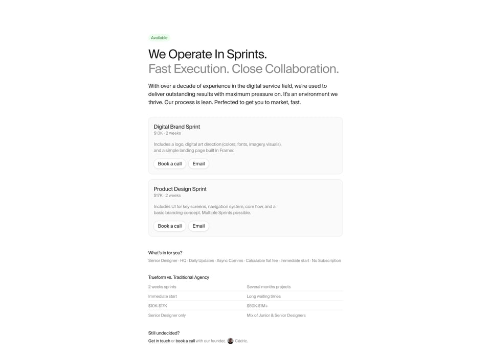 Pricing Table section on Trueform section design