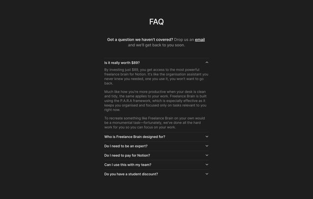 Freelance Brain FAQ Accordion Preview