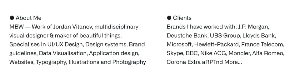 Client Name List section on madebywater section design