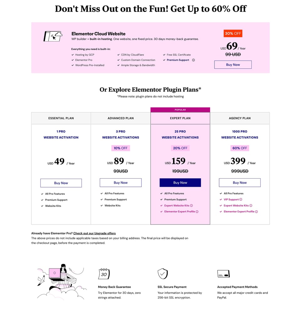 Pricing Table section on Elementor 6th Birthday Sale section design
