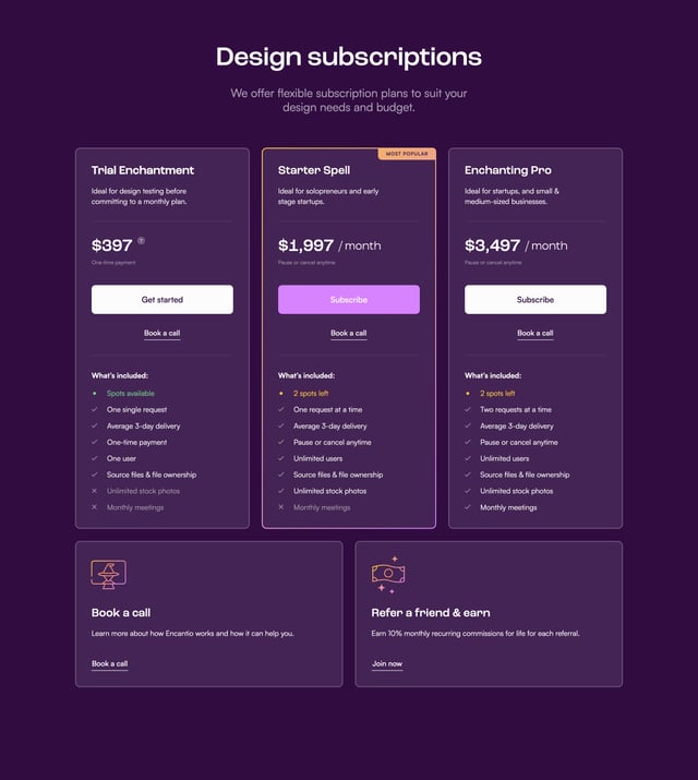 Encantio Pricing Table Preview