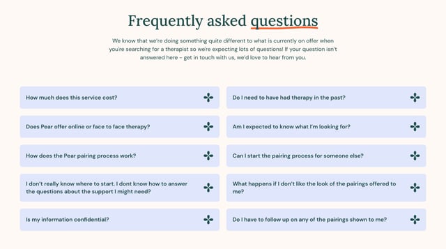 Pear FAQ Accordion Preview