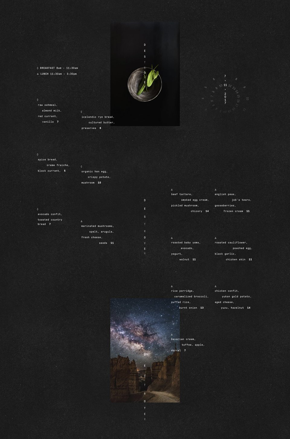 Food & Drinks Menu section on Destroyer LA section design