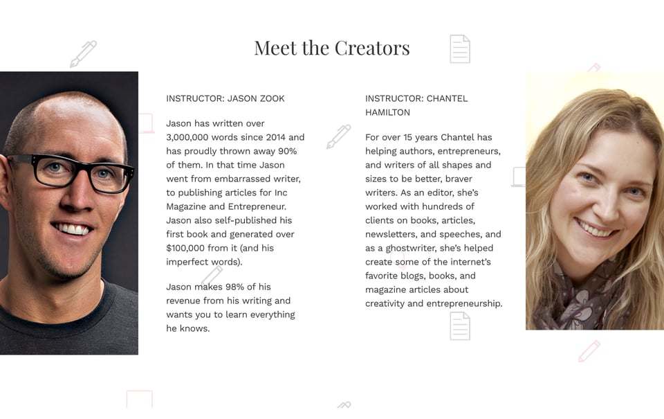 Team section on The Imperfect Writer section design