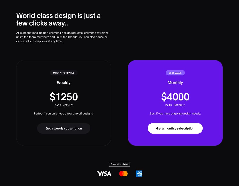 Pricing Table section on JUHO section design