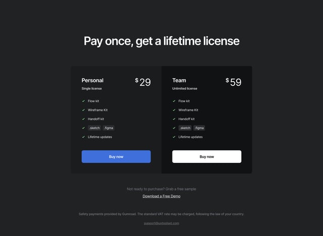 UXToolset Pricing Table Preview