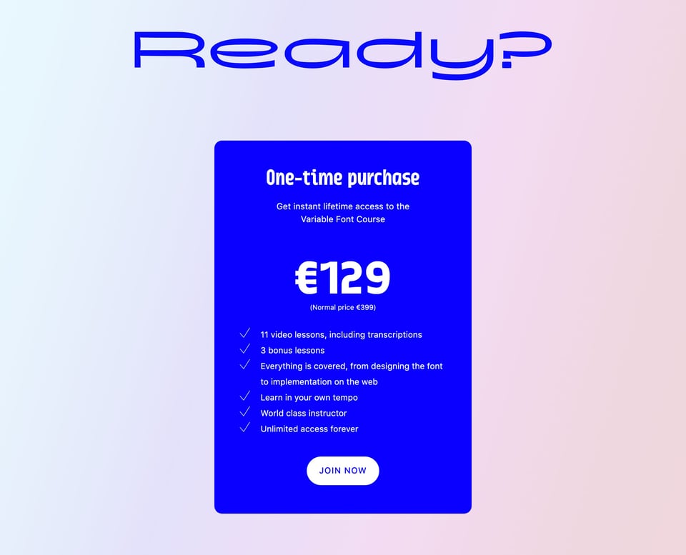 Pricing Table section on Variable Font Course section design