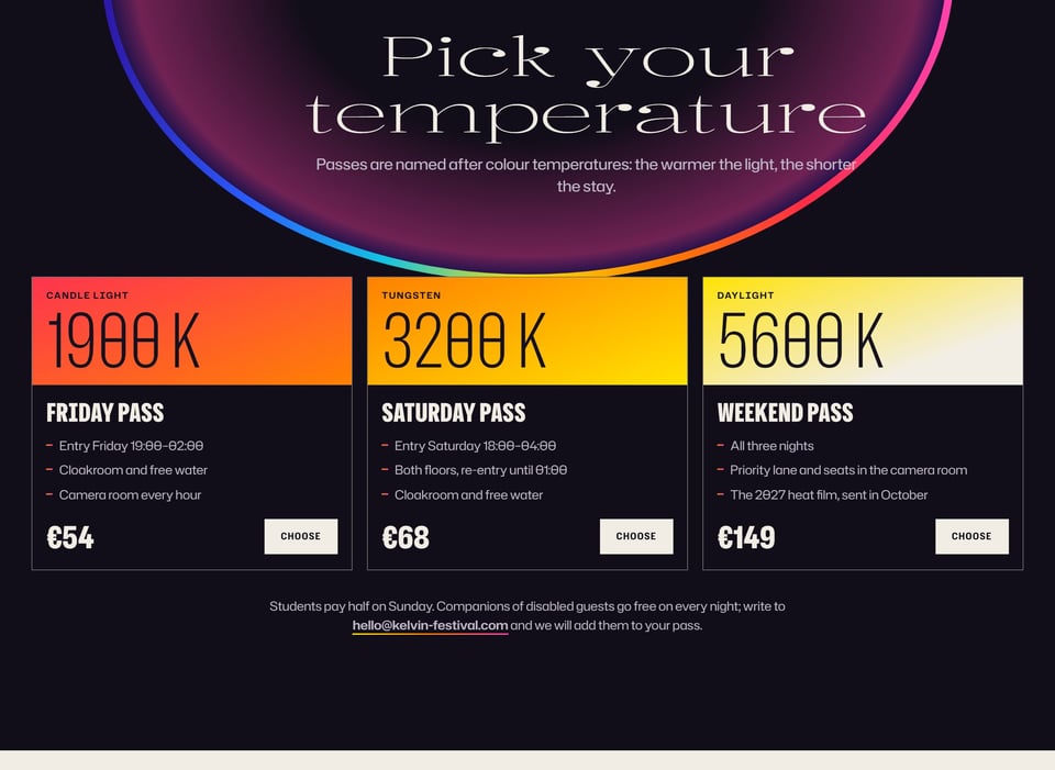 Pricing Table section on Kelvin section design