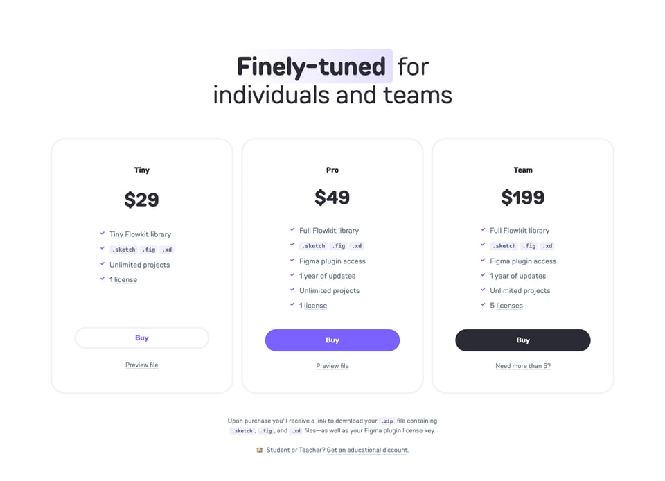 Pricing Table section on Flowkit 3.0 section design
