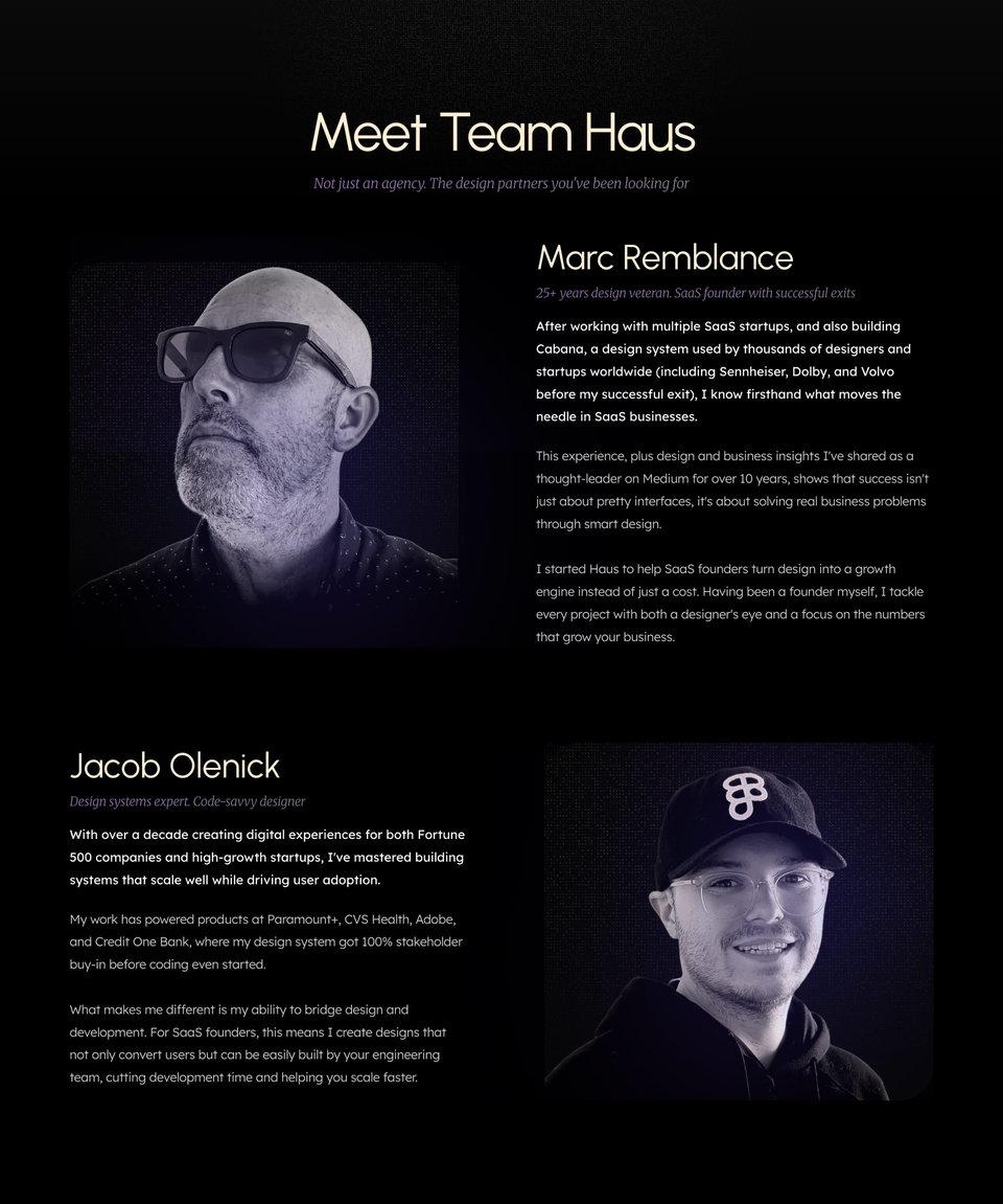 Team section on HAUS section design