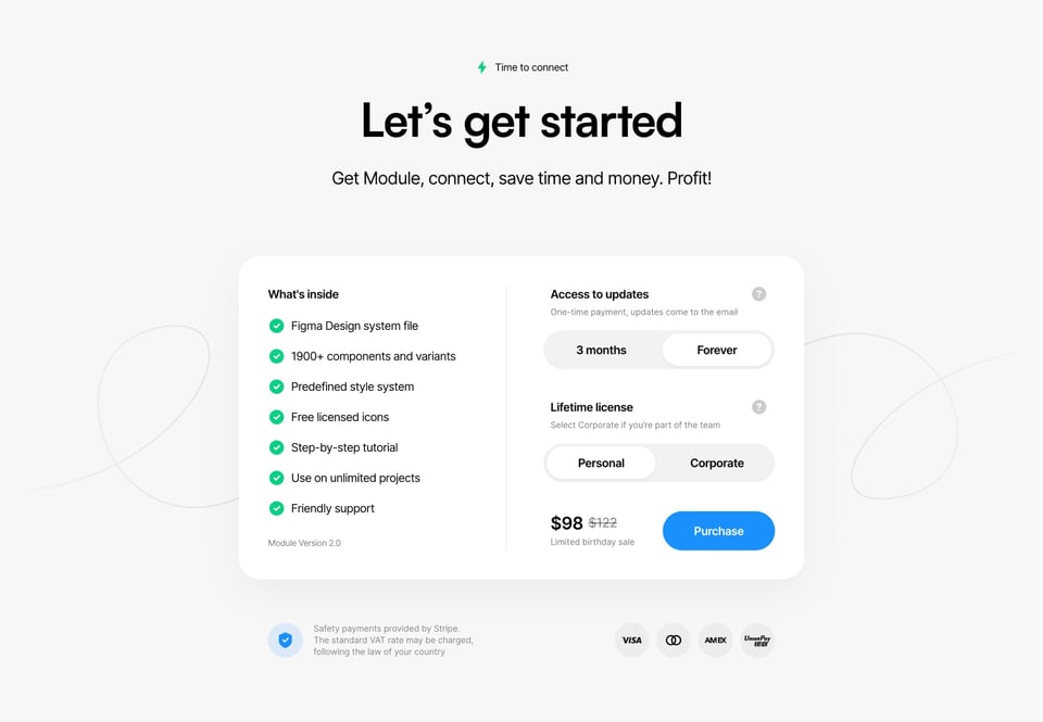 Pricing Table section on Module v2 section design