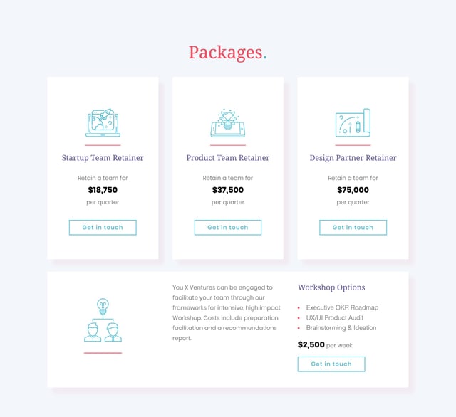 You X Ventures Pricing Table Preview