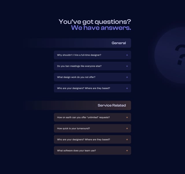 PixelPass FAQ Accordion Preview