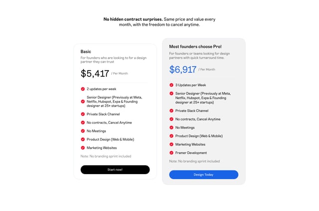 Baked Design Pricing Table Preview
