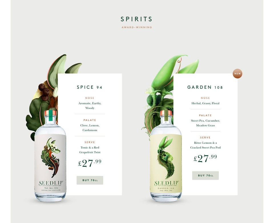 Pricing Table section on Seedlip section design