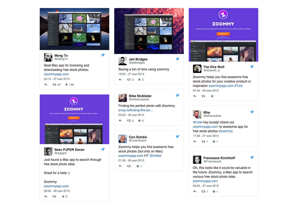 Testimonial Tweets section on Zoommy section design