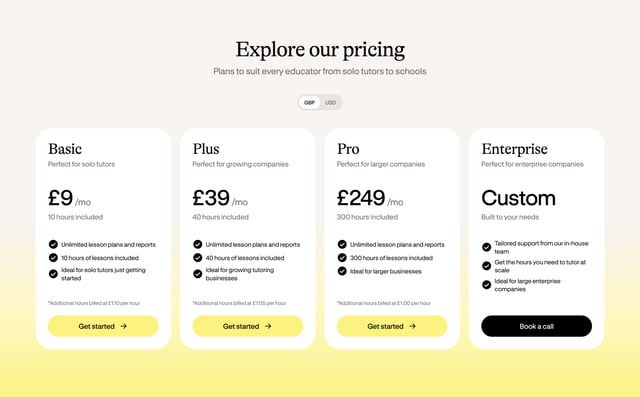 Bobbin Pricing Table Section