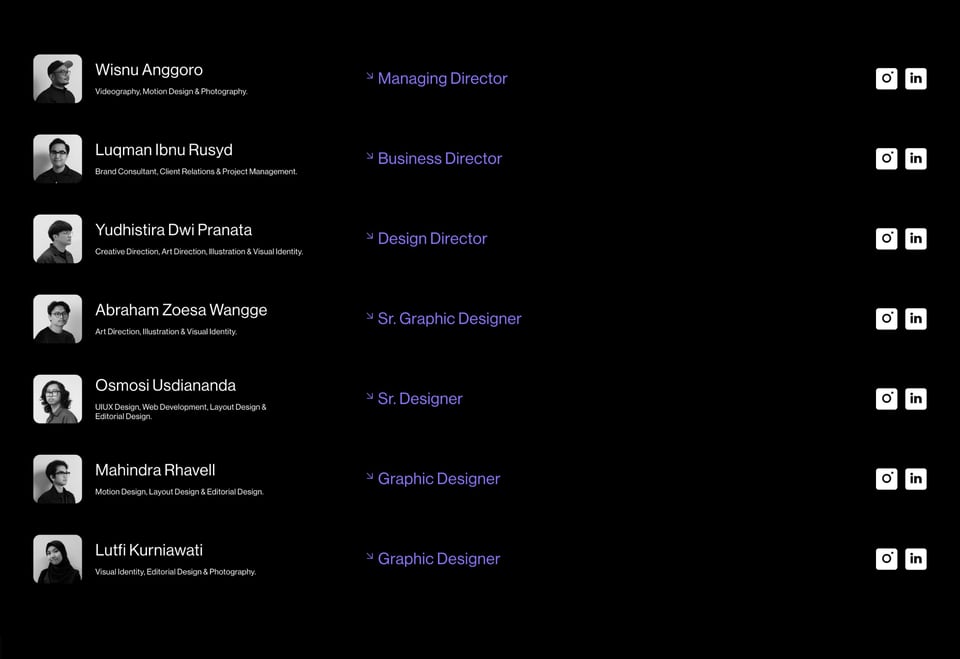 Team section on Studio Vanadium section design