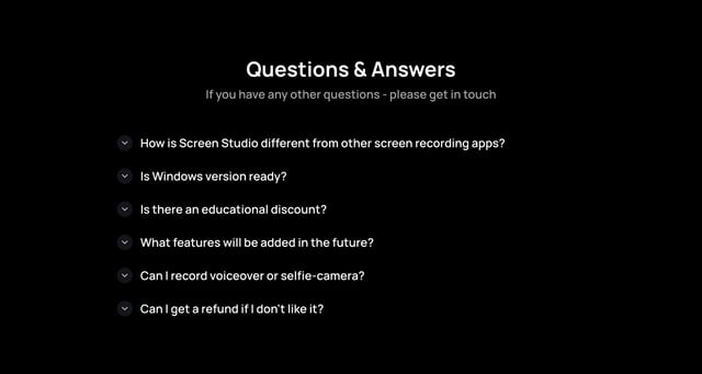 Screen Studio FAQ Accordion Preview
